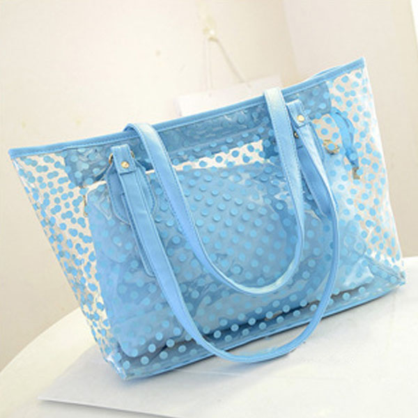 Women Sweet Jelly Clear Transparent Handbag Tote Plastic Dot Beach